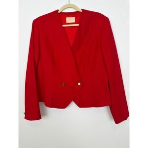 Pendleton Red Vintage Wool Blazer Sz 16 Cropped Jacket Career 90s Made in USA
